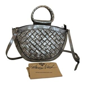 Patricia Nash Bag Leather Ossi Satchel Platinum Woven Top Handle Purse